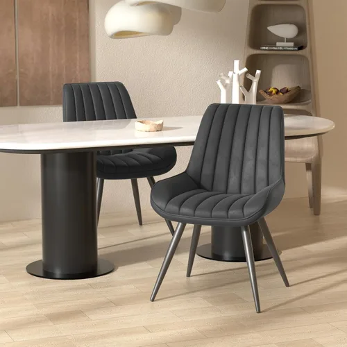 Nalupatio Juego de 2 sillas de comedor modernas, cómodas sillas de comedor con cojines gruesos, sillas laterales tapizadas de tela con patas de Negro
