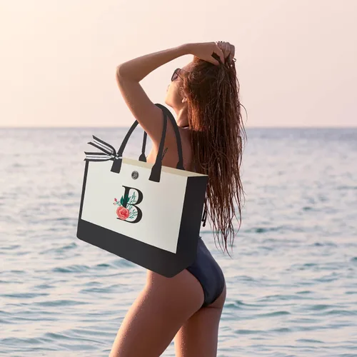 Miniatura 50 de Bolsa de lona con inicial, regalos de cumpleaños personalizados para mujeres, madres, amigas y profesoras, bolsas de mano con monograma adecuadas