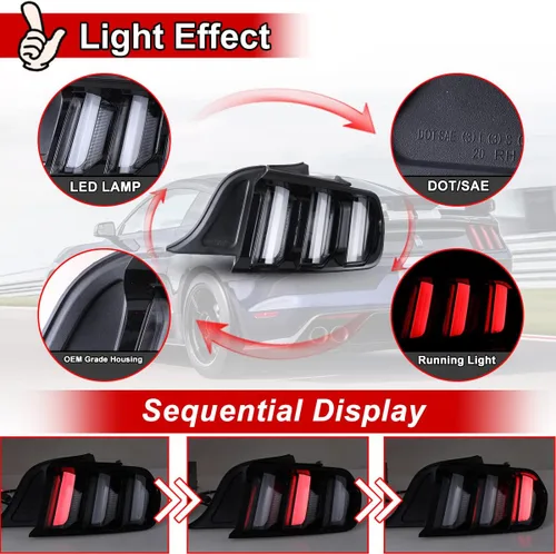Miniatura 6 de Nixon Offroad Luces traseras secuenciales para Ford Mustang 2015-2023, luces traseras LED, reemplazo de montaje de 1 par