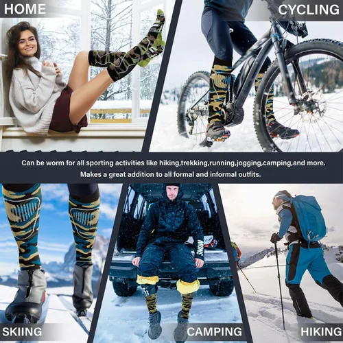 Miniatura 6 de Calcetines de esquí de lana merina, 2 pares, calcetines térmicos hasta la rodilla para snowboard, senderismo, clima frío, nieve, caza