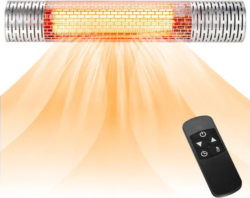 Tangkula Calentador de patio montado en la pared de 1500 W, calentador eléctrico de infrarrojos lejanos para patio con control remoto, 2 ajustes de