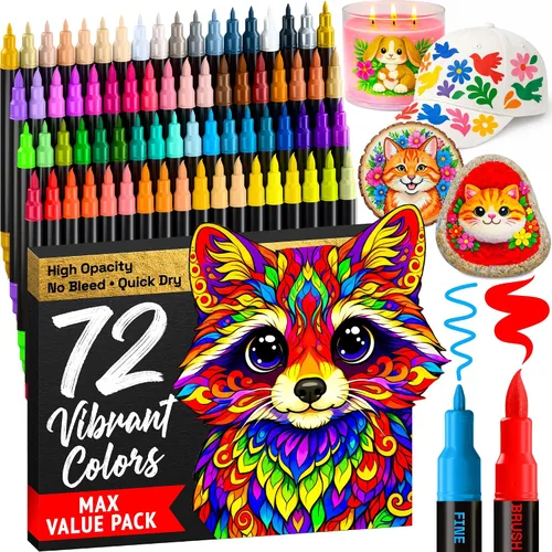 Miniatura 41 de ARTISTRO 5 marcadores de pintura acrílica negra, bolígrafos de pintura de doble punta + pincel fino ideal para caligrafía, perfectos para tela