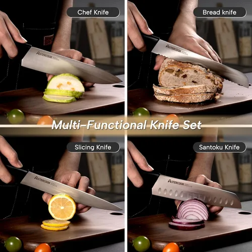 Miniatura 4 de Astercook Juego de cuchillos de cocina de 15 piezas con afilador integrado, juego de bloques de cuchillos de chef de acero inoxidable alemán de alto