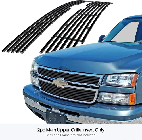 Miniatura 3 de APS Compatible con Chevy Silverado 2500HD 3500 2005-2006 y 06 1500 HD SS y 07 Classic Main Upper Acero Inoxidable Negro 8x6 Horizontal Billet
