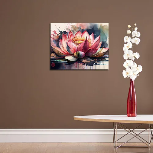 Miniatura 4 de TUMOVO Pintura de Loto Rosa por Números, Pintura de Flores Retro por Números, Kit de Pintura al Óleo de Loto Abstracto Colorido, Pintura Acrílica