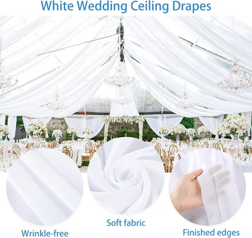Miniatura 5 de Cortinas de techo blancas para bodas – 6 paneles de 5 x 10 pies de gasa blanca para cortinas de telón de fondo transparentes para bodas, fiestas