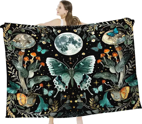 Miniatura 2 de Manta de Polilla Suave y Esponjosa de Vellón Gótico Mariposa Luna Mantas Decorativas Acogedoras y Cálidas de Franela de Felpa Regalos para Niños