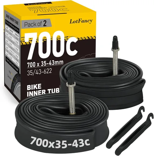 LotFancy Tubos de bicicleta 700C, 2 tubos de bicicleta de carretera 700x35/43c, 700x35C, 700x38C, 700x40C, 700x42C, 700x43C, tubos de neumáticos de