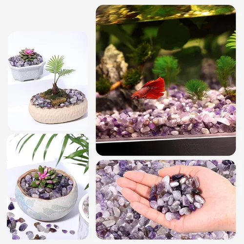 Miniatura 7 de Chips de cristal de amatista pulidas a granel, piedras trituradas pulidas para acuario, rocas de grava con pulseras de cuarzo rosa, pecera Cristal