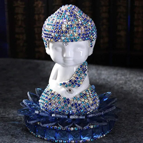 Miniatura 5 de Blanco cerámica Dimaond Lotus Buddha estatua coche/oficina/hogar interior bendición ornamento (azul)