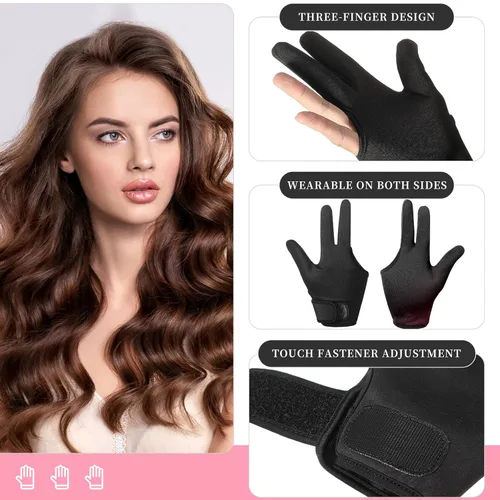 Miniatura 2 de Geyoga 2 guantes resistentes al calor para peinar el cabello, guantes de peluquero de 3 dedos, reutilizables, varita rizadora, protector térmico