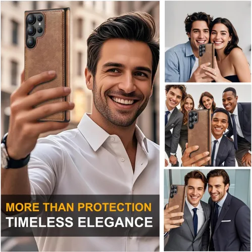 Miniatura 4 de Diseño compatible con Samsung Galaxy S22 Ultra 5G, funda de cuero de lujo, delgada, antideslizante, agarre suave, a prueba de golpes, funda Marrón