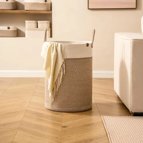 Miniatura 8 de LA JOLIE MUSE Cestas de Almacenamiento de Cuerda Tejida - Cesta Alta de Algodón para Ropa Sucia, Juguetes para Niños y Cesto para Ropa de Guardería
