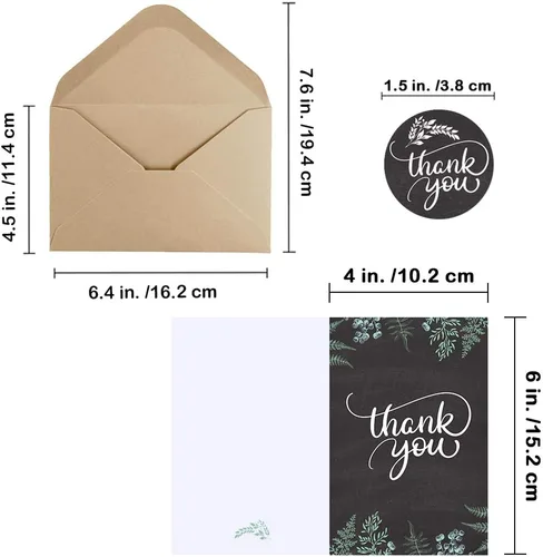 Miniatura 2 de Supla 150 juegos de tarjetas de agradecimiento con sobres, calcomanías de agradecimiento a granel, 6 diseños de pizarra floral de agradecimiento