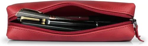 Miniatura 4 de Londo Lápiz y estuche de cosméticos con cremallera de cuero genuino Rojo