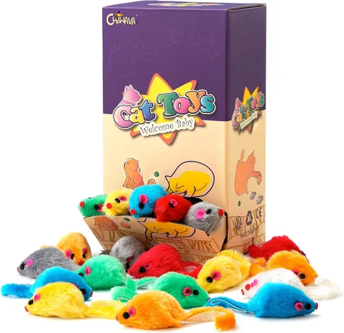 Miniatura 2 de CHIWAVA 36PCS 4.1 '' Peludo Gato Juguete Ratones Sonajero Pequeño Ratón Gatito Juego Interactivo Colores Surtidos