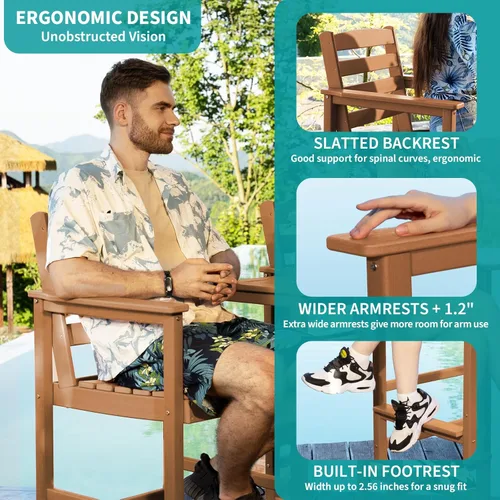 Miniatura 5 de nevilywood Adirondack - Juego de 5 sillas altas de bar, juego de 4 sillas de bar Adirondack con mesa, muebles de patio de polietileno de alta Teca