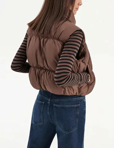 Miniatura 3 de Lentta Chaleco acolchado corto para mujer, con cremallera, cuello alto, ligero, acolchado