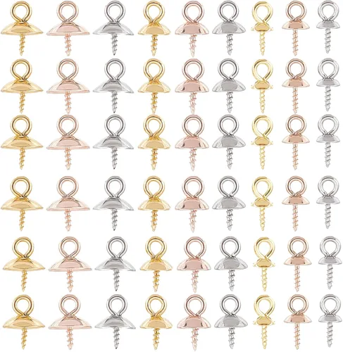 Miniatura 9 de SUNNYCLUE 1 caja de 60 piezas de 6 estilos de alfiler de ojo, tapa de perlas con clavija de acero inoxidable 304, cierres de dije, conectores para 1