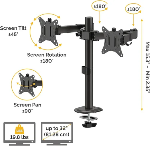 Miniatura 3 de Fellowes Brazo de monitor doble ajustable para todos los días: tiene capacidad para dos pantallas de hasta 32 pulgadas con un peso de 19.84 libras