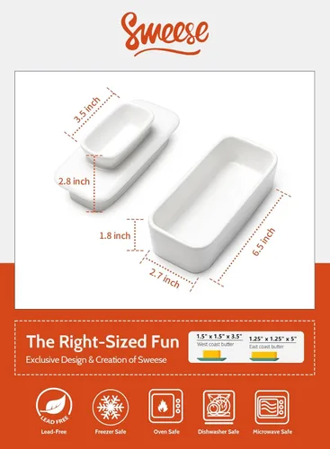 Miniatura 2 de Sweese Mantequillera con tapa para encimera, mantequilla francesa para dejar en la encimera con línea de agua, plato de mantequilla de porcelana