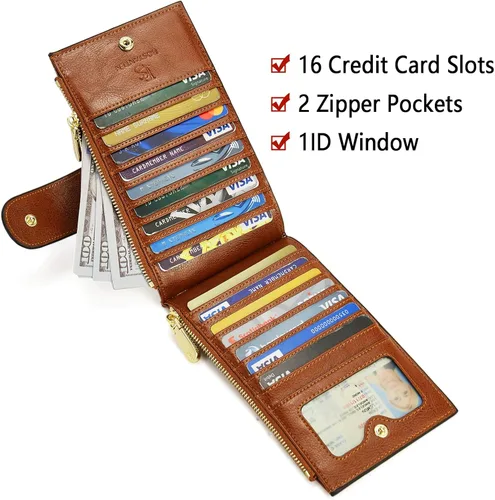 Miniatura 2 de BOSTANTEN Billeteras de cuero para mujer con bloqueo RFID delgado plegable tarjetero con bolsillo con cremallera