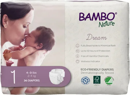 Miniatura 13 de Bambo Nature Pañales hipoalergénicos Dream Baby, pañales sostenibles con etiqueta ecológica de primera calidad, protección mejorada contra fugas