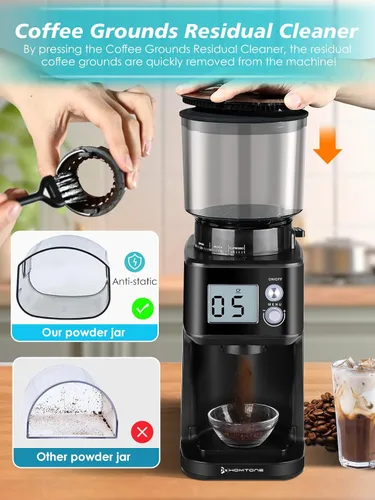 Miniatura 7 de Homtone - Molinillo de café espresso de muelas cónicas, 51 ajustes precisos, molino eléctrico con soporte para portafiltro, ajustable para 2-12