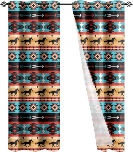 Miniatura 7 de Dreaweet African Tribal Blackout Curtains 63 Inch Long 2 Panels Set Bohemian Ethnic Geometric Grommet Top Thermal Insulated Curtains for Living Room