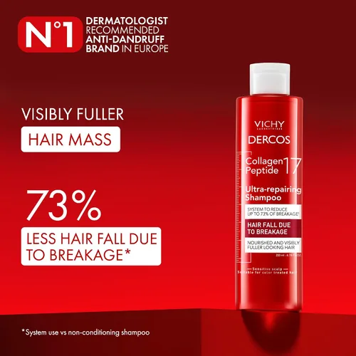 Miniatura 2 de VICHY Dercos Collagen Peptide 17 Ultra-Repairing Shampoo, Anti Hair Fall & Bond Repair for Damaged Weak Hair, Strengthens, Reduces Breakage, Boosts