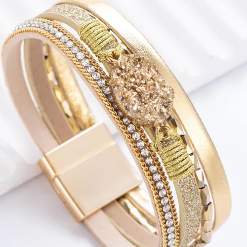 Miniatura 262 de FANCY SHINY - Pulsera de cuero estilo bohemio, pulsera de cuentas de cristal con cierre magnético, regalos de joyería para mujer