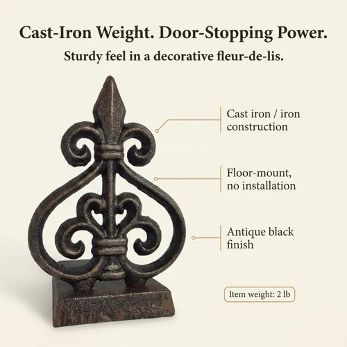 Miniatura 2 de Lulu Decor, Tope de puerta de hierro fundido Fleur De Lis, tapón de puerta (LB15BK1)