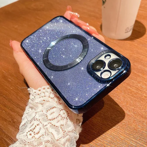 Miniatura 5 de Compatible con iPhone 13 Funda magnética con purpurina, bonita funda transparente chapada de lujo, compatible con MagSafe para mujeres y niñas