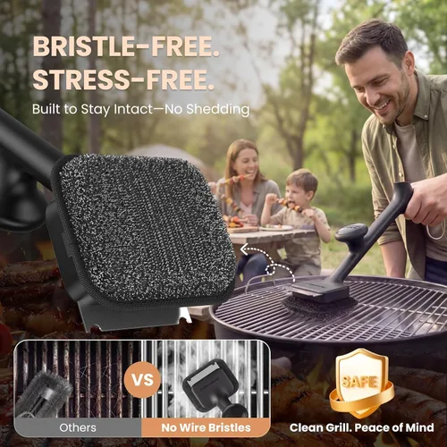 Miniatura 3 de ThermoMaven Cepillo para Parrilla de BBQ Sin Cerdas - Cepillo Limpiador de Parrilla de Vapor Seguro de 17" con Raspador y 3 Cabezales de Cepillo
