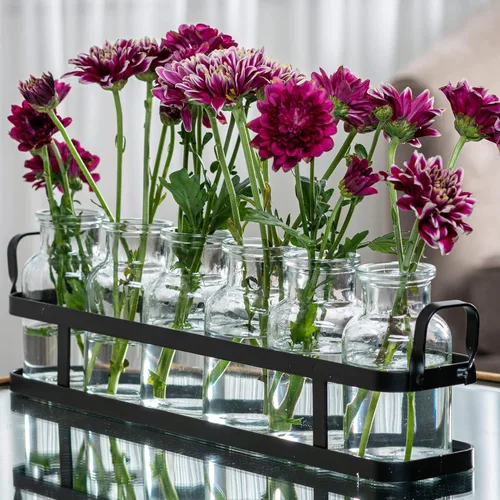 Florero de cristal de 6 piezas con soporte de metal, el mejor juego de jarrones para decoración del hogar y la mesa, decoración de boda, cocina,