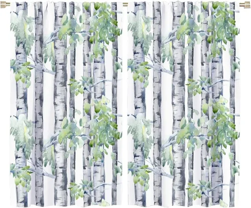 Miniatura 47 de Cortina opaca de bosque de verano, diseño de ramas de bosque, con bolsillo para barra, cortinas farbic con bolsillo para barra, comedor, cafetería