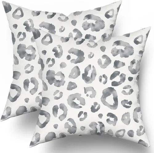 Miniatura 12 de Juego de 2 fundas de almohada con estampado de leopardo gris aguamarina de 16 x 16 pulgadas, diseño de guepardo gris acuarela y blanco, fundas