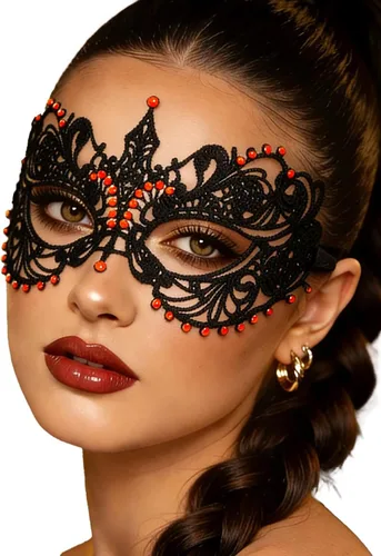Miniatura 7 de Tgirls Máscara de encaje para mujer con diamantes de imitación sexy, máscaras de mascarada, máscara de encaje para fiesta de disfraces, máscara