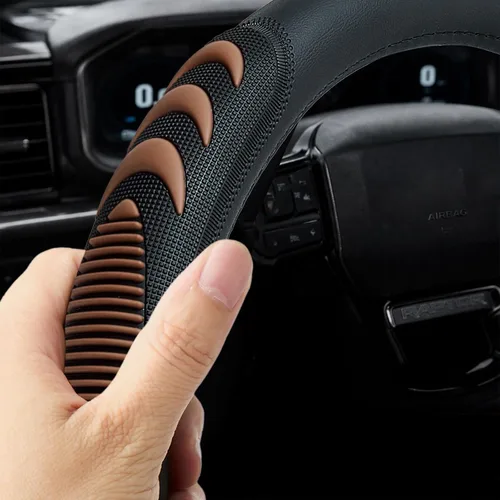 Miniatura 3 de Yangday Funda de cuero para volante de automóvil para Ford F150 F250 F350, de 15.5 a 16 pulgadas, Funda de Volante de Coche con partículas de masaje