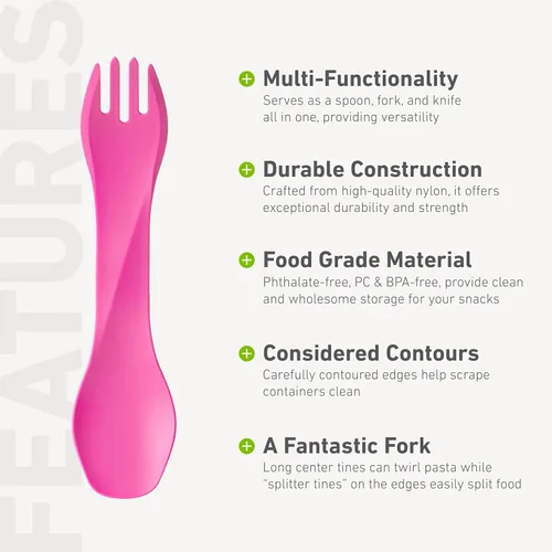 Miniatura 4 de humangear GoBites Uno Utensilios de viaje y campamento Utensilios de comedor portátiles y convertibles Tenedor multifuncional, rosa Rosado