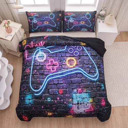 Miniatura 3 de NINENINE Juego de ropa de cama de 5 piezas, juego de ropa de cama de tamaño individual para niños, juegos de edredón individual para niños con 1