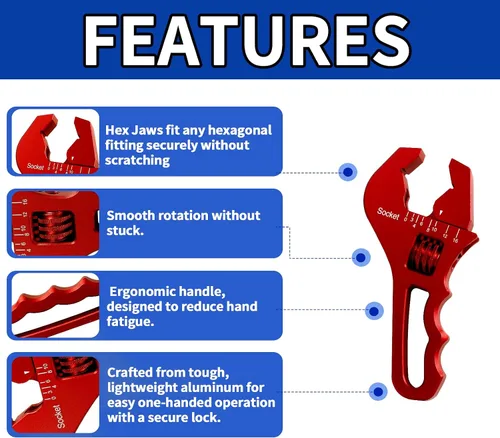 Miniatura 5 de AN Fittings Wrench 3AN-16AN - Llave AN ajustable de aluminio ligero, tamaño compacto, rojo