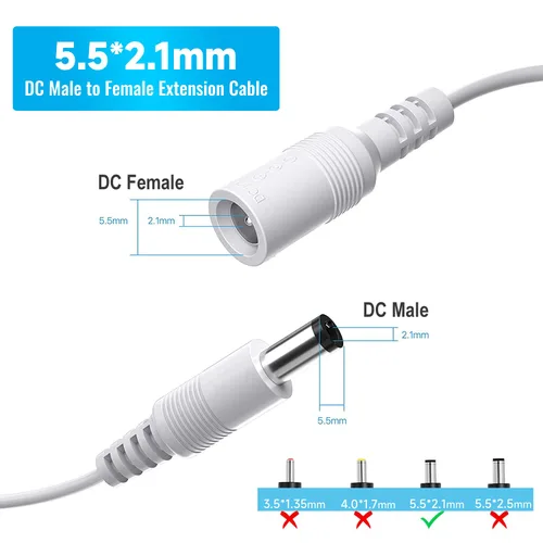 Miniatura 2 de Paquete de 2 cables de extensión de alimentación de 33 pies, 2 cables de extensión de alimentación DC 12V 0.083 in x 0.217 in, compatibles