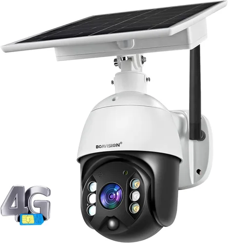 BOAVISION Cámara de seguridad inalámbrica para exteriores con batería solar de red 4G celular, sistema de videovigilancia para el hogar, detección