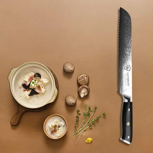 Miniatura 3 de Cuchillo de pan profesional de acero inoxidable japonés de Damasco de 8 pulgadas con mango negro Premium G10, cuchillo de cocina ergonómico