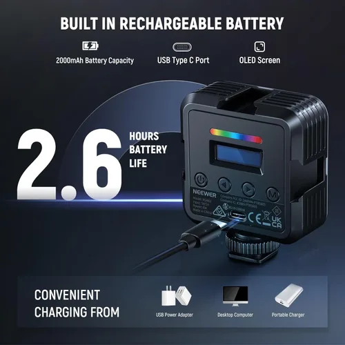 Miniatura 7 de NEEWER RGB62 Luz de video RGB magnética con control de APP mejorado, luz de cámara LED de color completo a 360° con 3 Cold Shoes CRI97+ 2500K-8500K