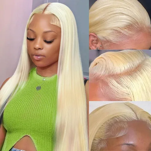 Miniatura 10 de Myecool Peluca de cabello humano con encaje frontal 613 de 26 pulgadas, 13 x 5, lacio, 613 HD, encaje frontal, cabello humano prearrancado, nudos