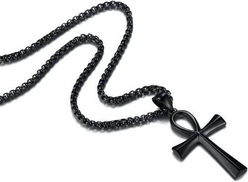Reve Collar con colgante religioso de cruz de Ankh copta de acero inoxidable para hombres y mujeres, cadena de 20 a 24 pulgadas