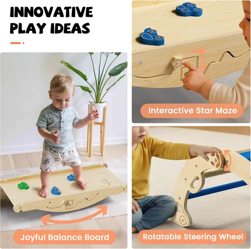 Miniatura 3 de Pikler - Set de Triángulo 10 en 1 Juguetes de Escalada para Niños Pequeños con Cojín – Gimnasio de Escalada Interior Montessori de Madera con Arco