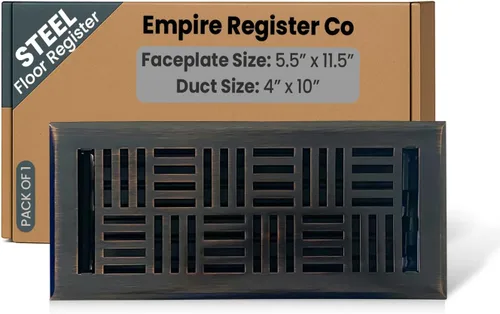 Miniatura 7 de Empire Register Co, Registro de piso de acero - 2x10 pulgadas, diseño Art Nouveau, acabado negro texturizado, rejillas de ventilación de piso